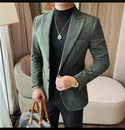 Men's Smart Casual Single Breasted Blazer – Spring Autumn Jacket in Green, Black & Coffee
