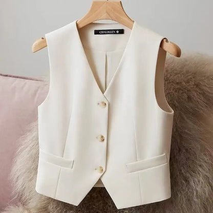 Blazers Vests Women Simple Single Breasted V-neck Sleeveless Coats Daily Outwear Aesthetic Korean Slim All-match Office Lady New