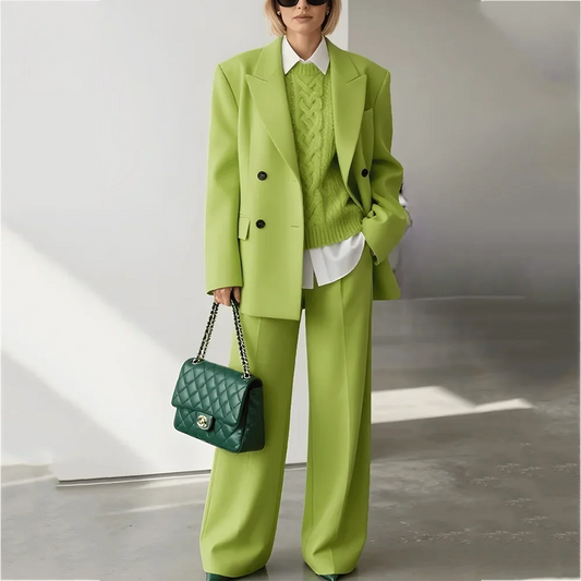 Classic Design Double Breasted Peak Lapel Formal Women Suit Two Pieces Solid Color Casual Business Streetwear Daily Office