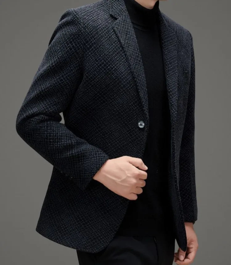 Men's Autumn Winter Thickened Business Casual Blazer Jacket Middle Aged Warm Outerwear