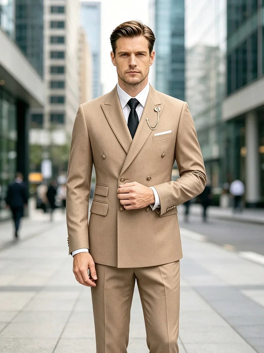 Plus Size Men's Suit Peak Lapel Double-breasted Blazer Jacket Straight Pant 2 Piece Set Wedding Business Professional Outware