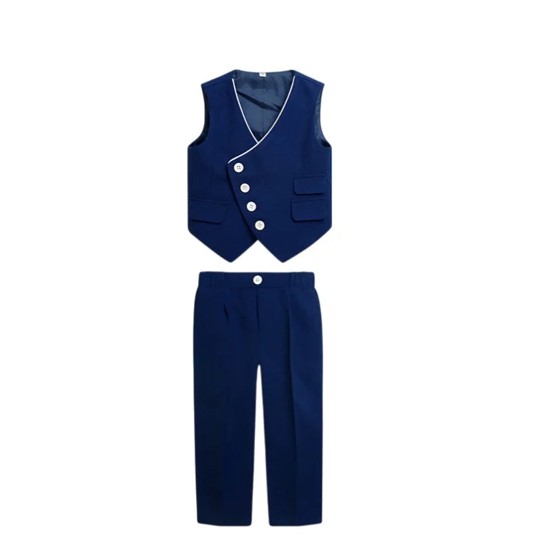 Kids 4Pieces Cerenmony Suit Set With Jacket Vest Pants Bowite Flower Boys Wedding Dress Children Birthday Photography Outfit