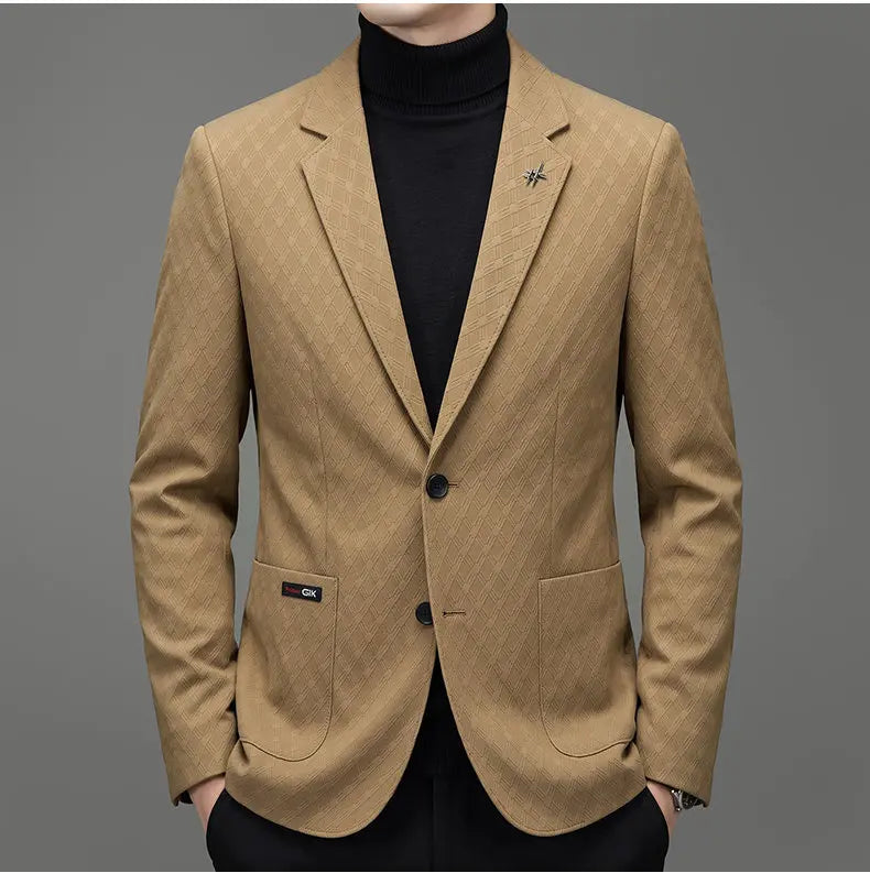 Men's Blazer Smart Casual Single-Breasted Suit Jacket for Business and Leisure – Brown, Khaki, Wine Red, Black