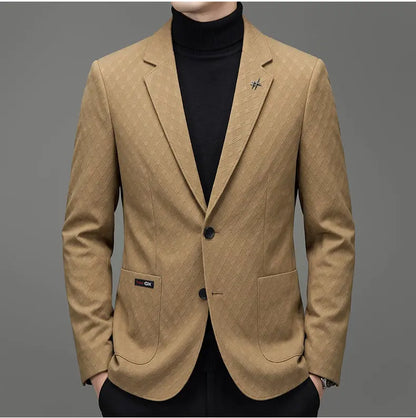 Men's Blazer Smart Casual Single-Breasted Suit Jacket for Business and Leisure – Brown, Khaki, Wine Red, Black