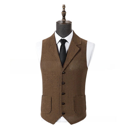 Men's Waistcoat Herringbone Single Breasted Notch Lapel Slim Fit Vest for Wedding & Business