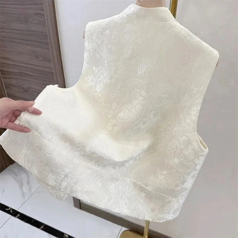 High-end Femme Embroidery Vest Outwear Spring Summer Women Solid Color Waistcoat Coat Ladies Nail Bead Glitter Sleeveless Jacket