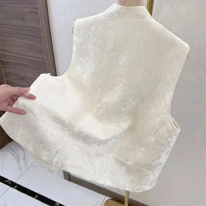 High-end Femme Embroidery Vest Outwear Spring Summer Women Solid Color Waistcoat Coat Ladies Nail Bead Glitter Sleeveless Jacket