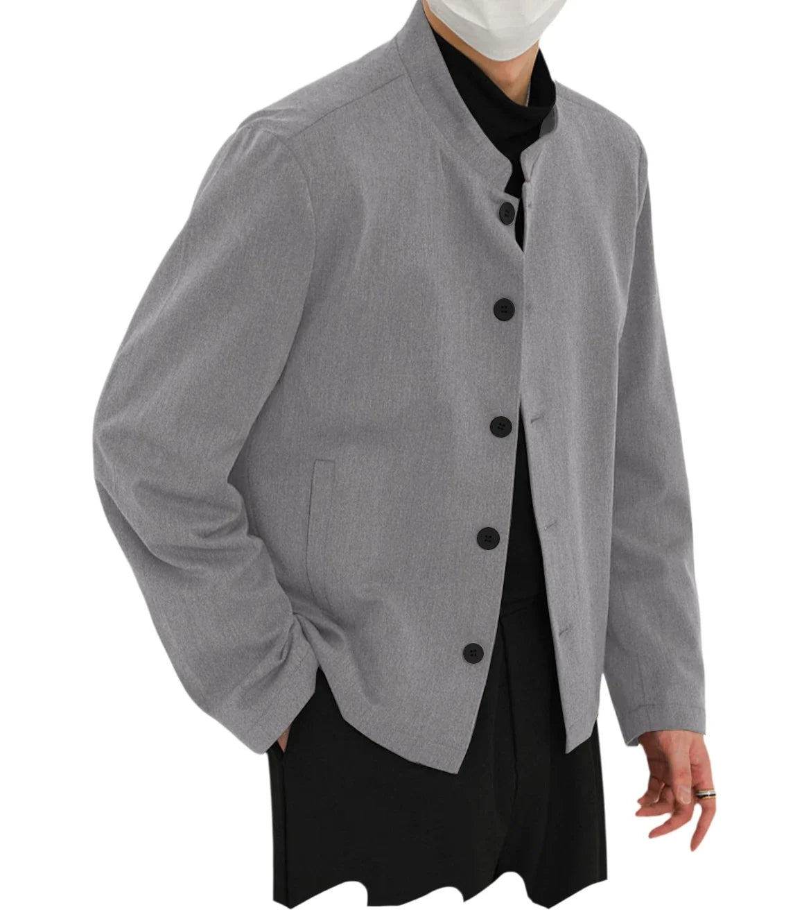Men's Linen Blazer Stand Collar Slim Fit Suit Jacket Lightweight Breathable Soft Business Casual Daily Sport Coat for Spring