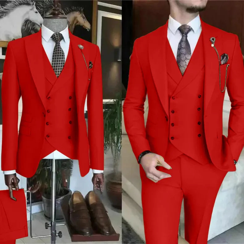3 Pieces Wedding Men's Suits Formal Groom Tuxedo Slim Fit Business Casual Single Breasted Blazer Vest Pant Set for Party