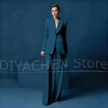 Women's Blazer and Wide-Leg Pants Suit Set Slim Fit One Button Jacket with Peak Lapel Elegant Formal Outfits for Office Party