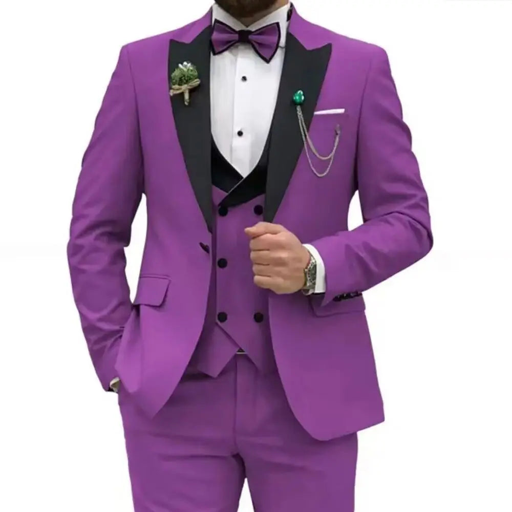 Slim Fit Peaked Lapel Formal Men Suits Solid Business Wedding Tuxedo Fashion Groom Outfit with Blazer Vest Pants for Prom Dinner