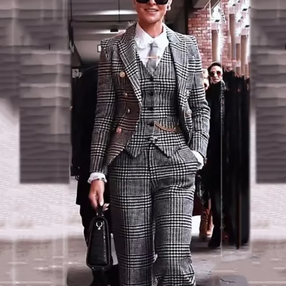Women Houndstooth 3 Pieces Suit Blazer Vest Pants Slim Fit Peak Lapel Office Lady Wedding Guest Party Business Formal Outfit