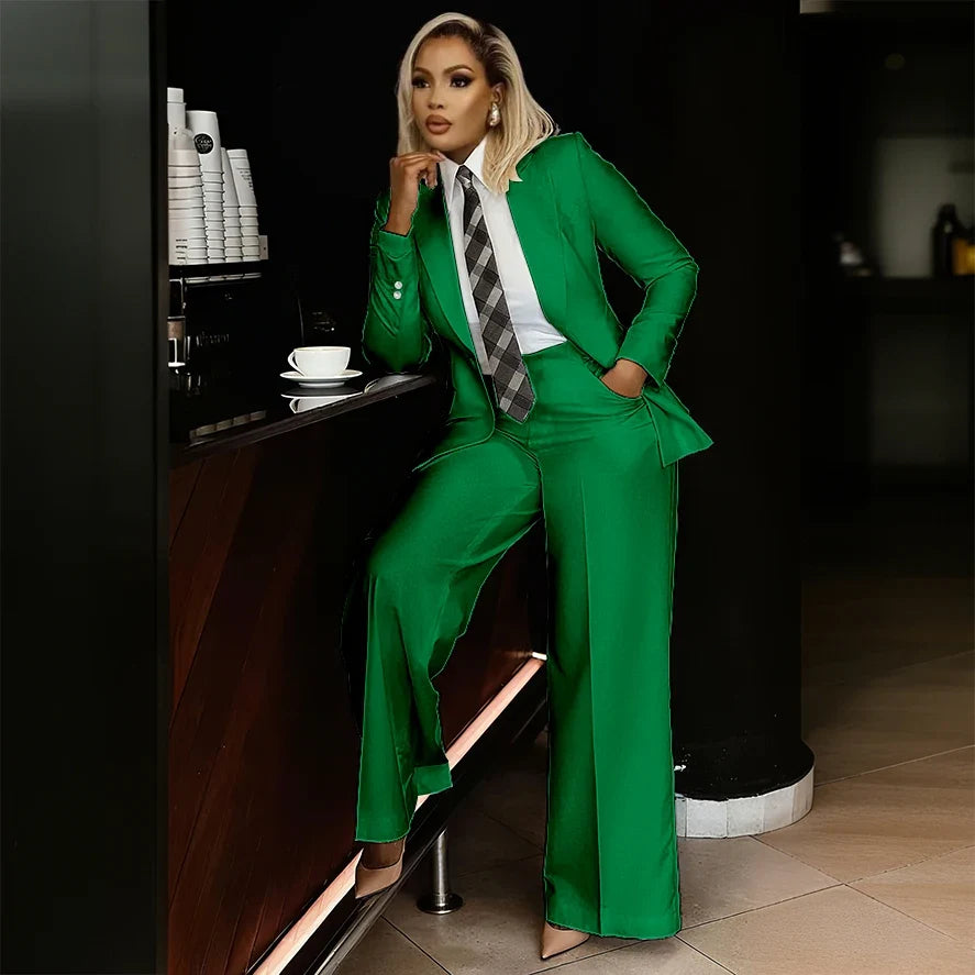 White Women's Suits Modern Formal Fashion Single-breasted Peak Lapel Two Pieces (Jacket+Pants) Office Lady Simple Set