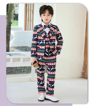 Boys Christmas Blazer Jacket Waistcoat Pants Wedding Suits Kids Morning Coat Formal Dress Children Tuxedos Toddler Clothes Sets