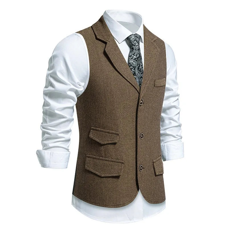 Men's Waistcoat Herringbone Tweed Slim Fit Wool Blend Formal Vest for Wedding