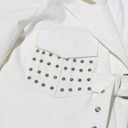 Women Blazer Stylish Elegant Design Rivets Lace-Up Patchwork Solid Color Trendy Niche Slim Fit Suit-Coat Autumn New HK28003
