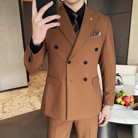 Men's Double Breasted Three-Piece Suit – Slim Fit Smart Casual for Wedding & Special Occasions