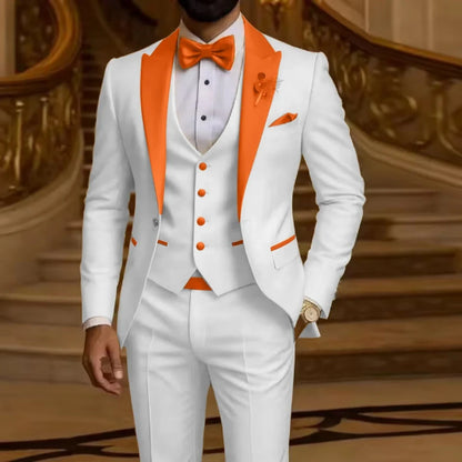 Costume 3 pièces pour homme Coupe ajustée Revers cranté Smoking de marié Garçon d'honneur Mariage Blazer Gilet Pantalon Ensemble Tenues pour hommes