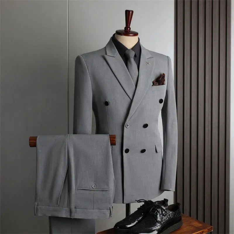 Men's 2-Piece Beaded Crystal Double Breasted Slim Fit Tuxedo Suit – Wedding Groom Dinner Prom