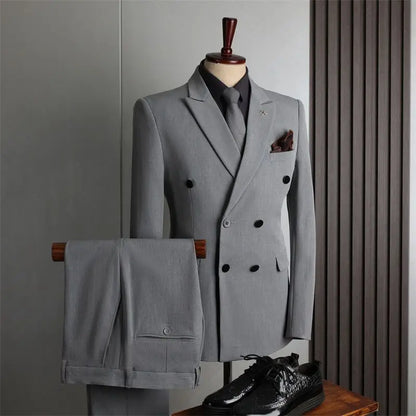 Men's 2-Piece Beaded Crystal Double Breasted Slim Fit Tuxedo Suit – Wedding Groom Dinner Prom