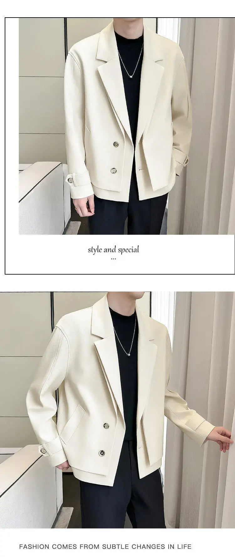 2025 Spring New Fake Two Piece Suit Collar Jacket Men Korean Trend Casual Business Blazers Loose Street Wear Social Jacket