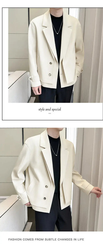 2025 Spring New Fake Two Piece Suit Collar Jacket Men Korean Trend Casual Business Blazers Loose Street Wear Social Jacket