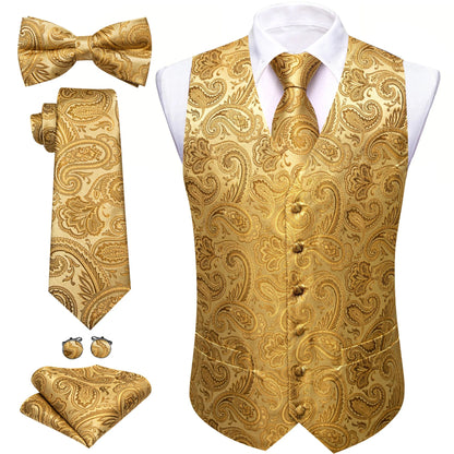 Men's Jacquard Suit Vest Set with Tie, Bow Tie, Pocket Square & Cufflinks – Wedding & Formal