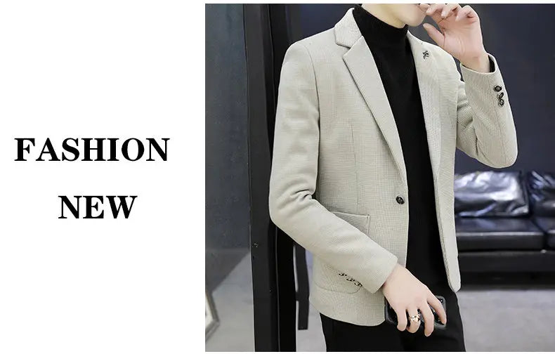 Blazer: An Outdoor Fashion Business Gentleman Pure Color Wedding Host Slim-fit Casual Korean-style Versatile Men Fleece Blazer