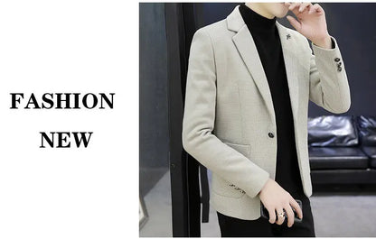 Blazer: An Outdoor Fashion Business Gentleman Pure Color Wedding Host Slim-fit Casual Korean-style Versatile Men Fleece Blazer