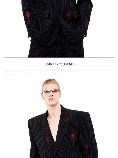 Ink Ejection Tie-dyed Pattern Stripe Printed Shoulder Pad Blazer Coat Men 2025 New Original Luxury Handsome Jacket JY4551