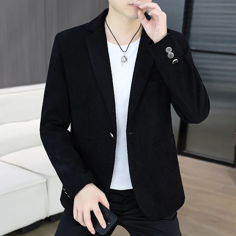 Blazer's New Men's Fashion Outdoor Travel Camping Youth Wedding Hosting Campus Slimming Casual Solid Color Korean Version Blazer