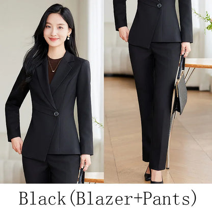 Elegant Green Apricot Black Ladies Pant Suit Women Female Business Work Wear Jacket and Trouser Blazer 2 Piece Set
