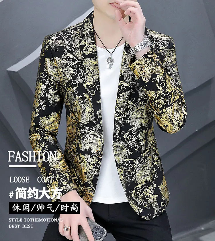 Blazer New Men's Fashion Business Gentleman Gentleman Hot Stamping Print Outdoor Performance Trend Wedding Banquet Casual Blazer