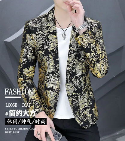 Blazer New Men's Fashion Business Gentleman Gentleman Hot Stamping Print Outdoor Performance Trend Wedding Banquet Casual Blazer