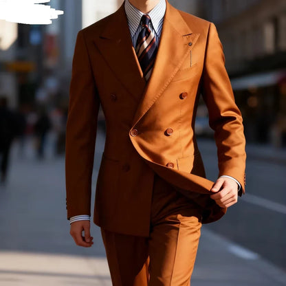Men's Brown Double Breasted Terno 2-Piece Suit Jacket And Pants Classic Formal Occasion Business Wedding Men Clothing