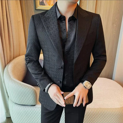 Brand Fashion Printed Blazer Jacket Men Autumn Winter Casual Suit Jackets Slim Fit Business Wedding Groom Dress Suit Handsome