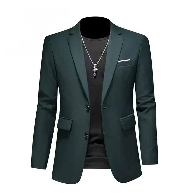 Men White Formal Jackets Two Bittons Long Sleeve Korean Mens Suit Jackets Office Wear Wedding Blazer