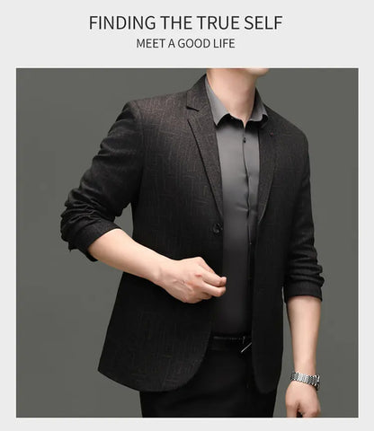 Men's Smart Casual Blazer Single Breasted Dark Pattern Coffee & Grey Spring Autumn