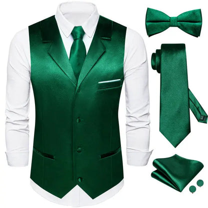 Men's Satin Waistcoat 5-Piece Set with Rose Gold Lapel – Vest, Necktie, Bow Tie, Pocket Square & Cufflinks