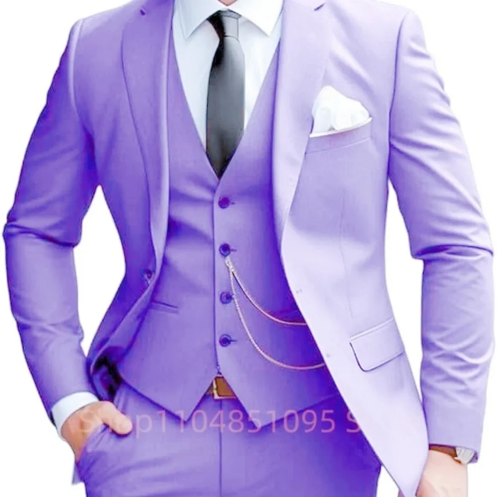 Elegant Mint Green 3 Piece Men's Suit Groom Tuxedos Business Suits Slim Fit Notch Lapel Blazer Vest Pants for Wedding Party Prom