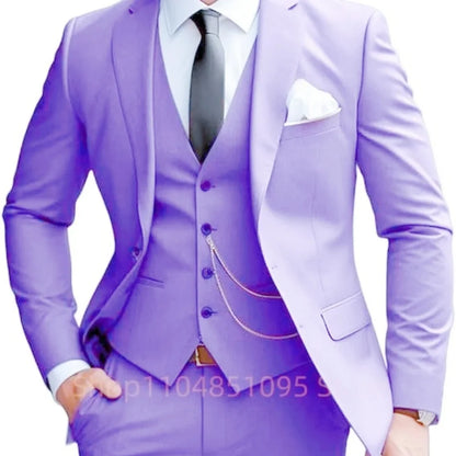 Elegant Mint Green 3 Piece Men's Suit Groom Tuxedos Business Suits Slim Fit Notch Lapel Blazer Vest Pants for Wedding Party Prom