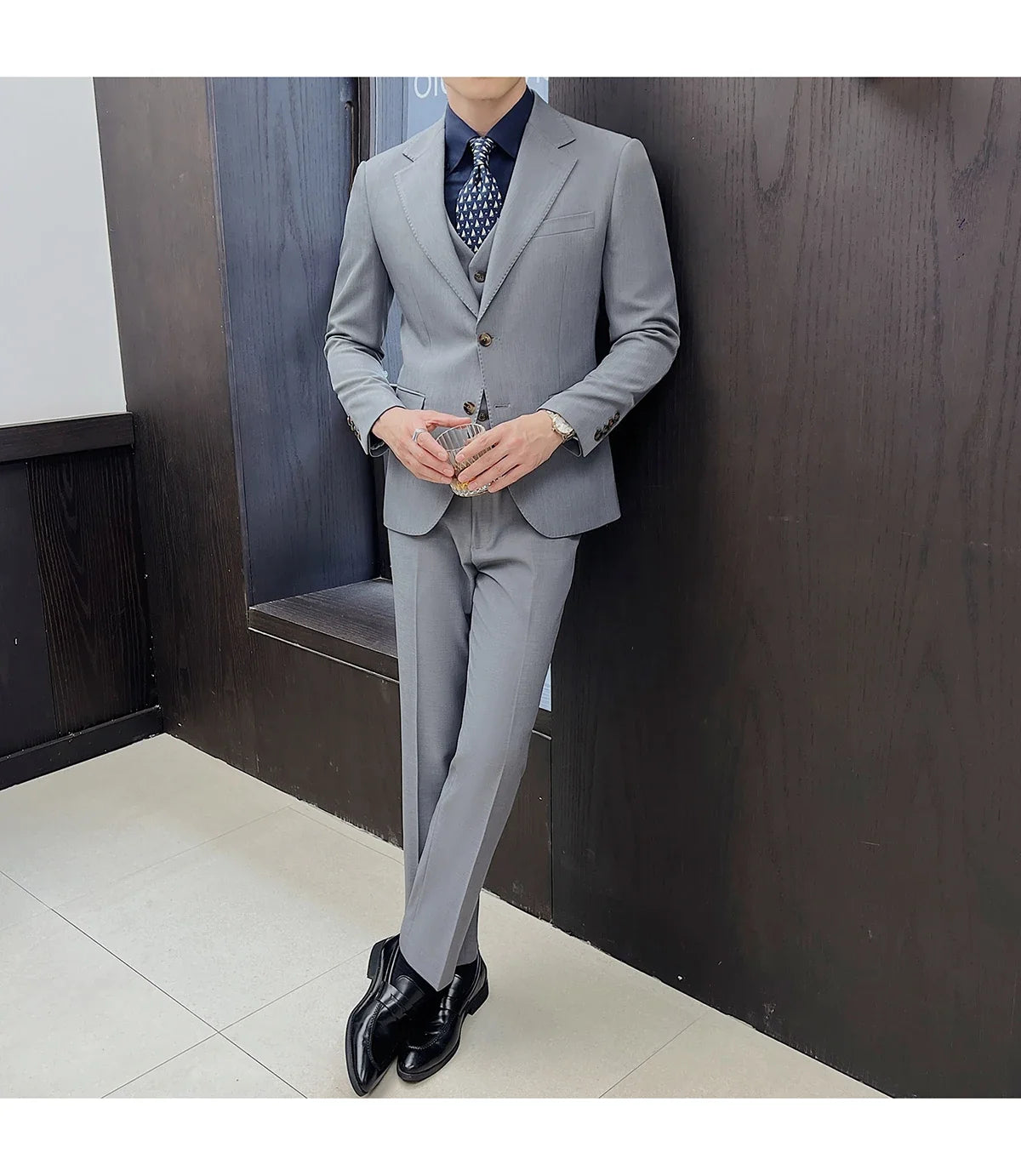 ( Jacket+Vest+Pants ) ltalian Style Luxury High-end Fashion Solid Color Mens Business Slim Suit 3Piece Set Groom Wedding Tuxedo