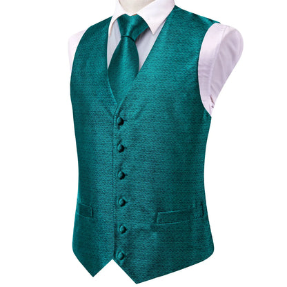 Men's Vest Matching Tie Set – Teal Textured Formal Waistcoat for Weddings and Business Events