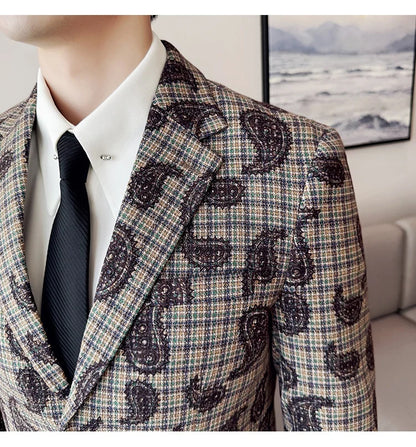 2025 Fashion Embroidery Jacquard Suit Jacket Korean Style Slim Fit Business Formal Social Prom Party Tuxedos Men Clothing 5XL-M