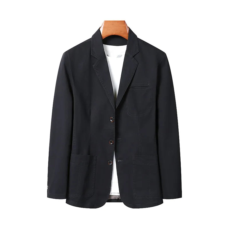 Blazer Man Retro Turn Down Collar Single-breasted Men Suit Coat Loose Pocket Long Sleeve Versatile Male Casual Outerwear