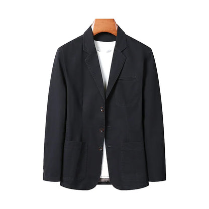 Blazer Man Retro Turn Down Collar Single-breasted Men Suit Coat Loose Pocket Long Sleeve Versatile Male Casual Outerwear
