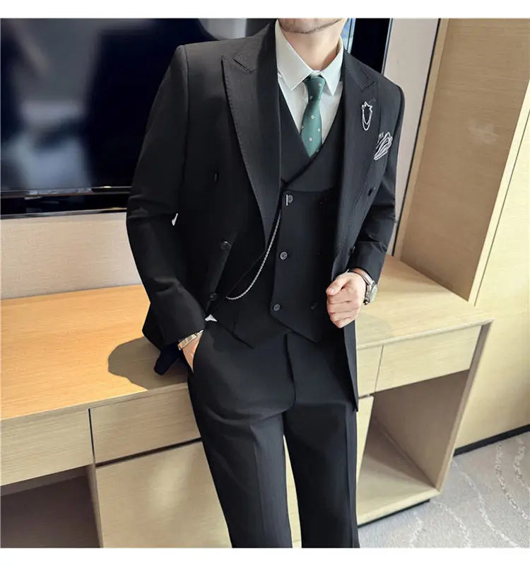 Classic Striped Wedding Suit Set Men 3 Piece Set (jacket+vest+pant) Business Formal Casual Suits Office Party Prom Groom Suit