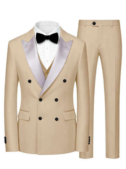 Men's Double Breasted 3 Piece Suit – Slim Fit Tuxedo Set for Weddings & Formal Events