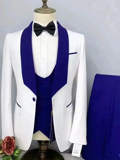 Custom White And Burgundy Wedding Men Suits Fashion Slim Fit Blazer Set Groom Tuxedo Trajes Elegante Para Hombres 3 piece