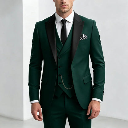 Men Suit Yellow 3 Pieces With Black Lapel For Wedding Groom Birthday Banquet Party Business Work Office Set Jacket Vest Pants